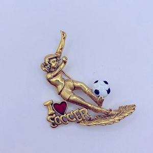 Vintage Danecraft I Love Soccer Brooch